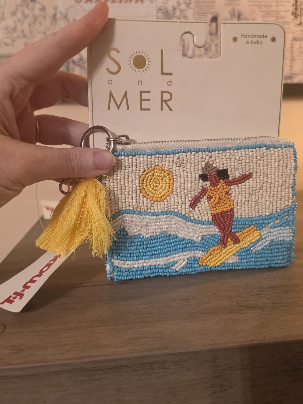 Sol and Mer Beaded Surfer Key & Card Holder - Blue & Yellow